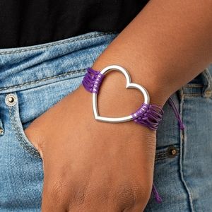 Purple Cord Silver Heart Charm Adjustable 💜 Bracelet